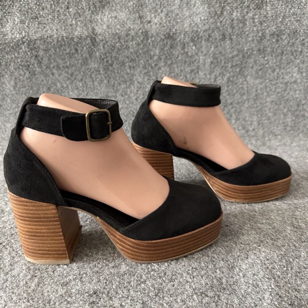 House of Harlow 1960 Tanner Platform Block Heel Ankle Strap 6.5M Black